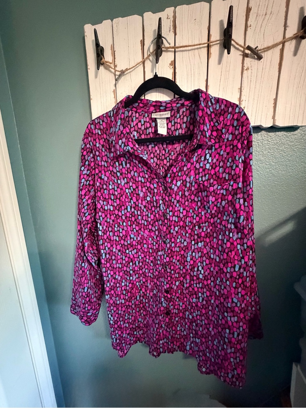 Catherines Pink Multi-Dot Button Down Shirt